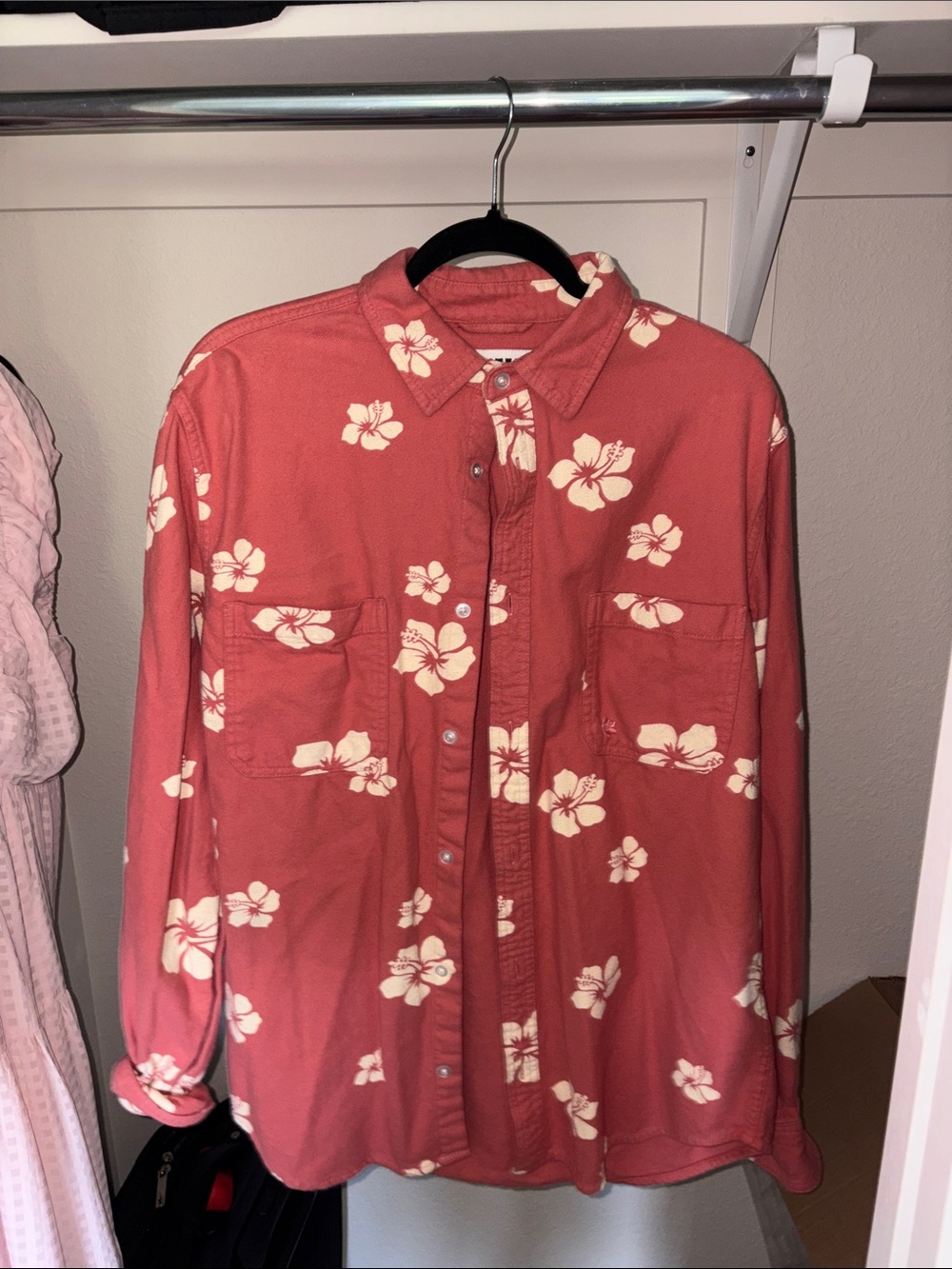 Men's Red Coral Floral Button-Up Shirt